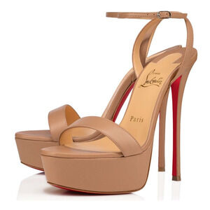 Christian Louboutin Loubi Queen Alta 150 Nude Ankle Strap Sandal Heel Pump 39.5